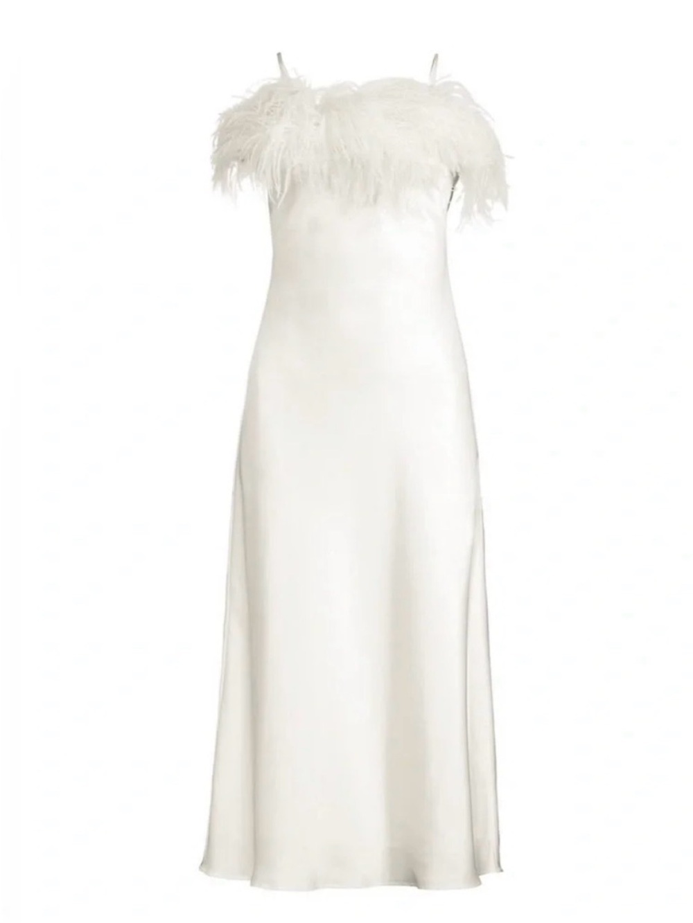 Line & Dot Kimi Feather Maxi Slip Dress White Ostrich Trim Size M NWT